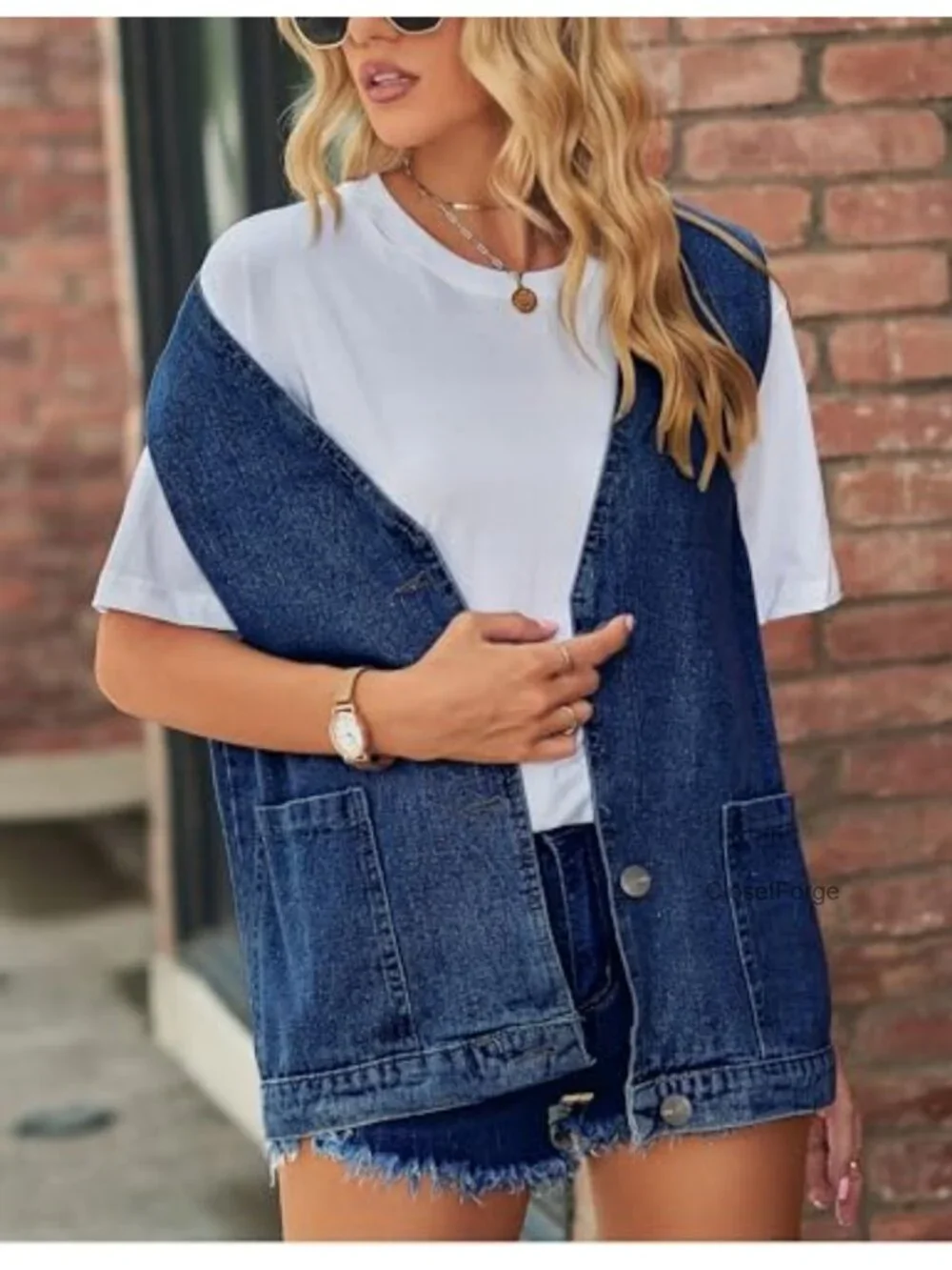 Oversized Sleeveless Denim Vest Button Down Jean Jacket Top